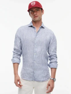 Tommy Hilfiger Tailored Herren Leinenhemd in blau weiß