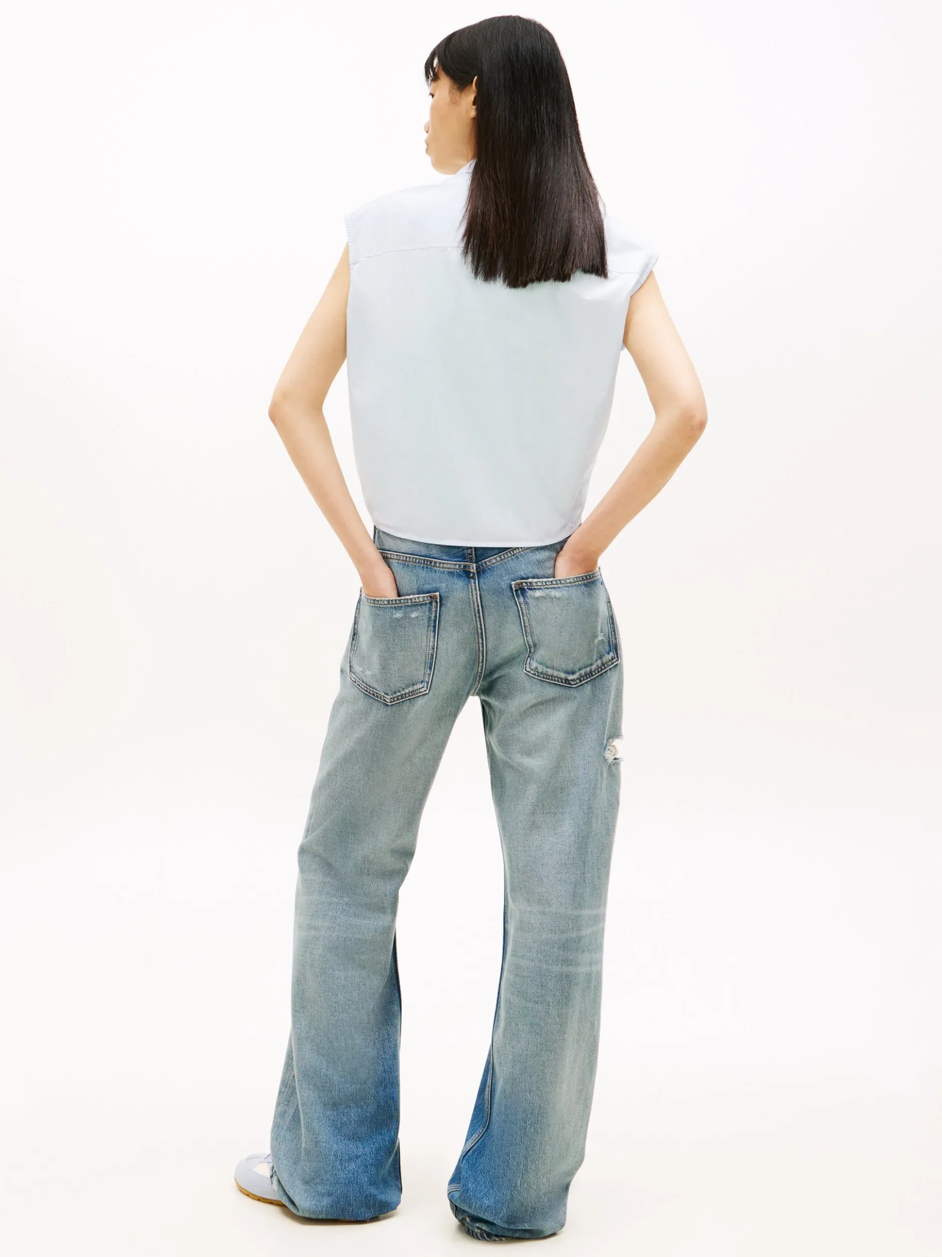 Tommy Jeans Damen Sommerbluse in hellblau weiß