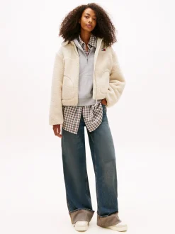 Tommy Jeans Damen Teddyfelljacke in ecru