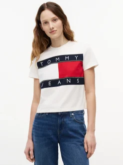 Tommy Jeans Damen T-Shirt in ecru mehrfarbig