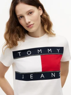 Tommy Jeans Damen T-Shirt in ecru mehrfarbig