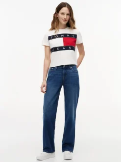 Tommy Jeans Damen T-Shirt in ecru mehrfarbig