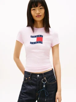 Tommy Jeans Damen T-Shirt in rosa - Ausschnitt: Rundhals