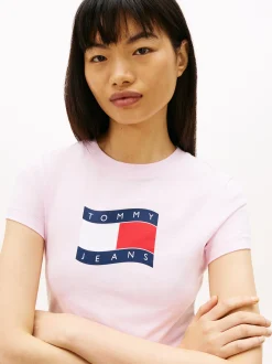 Tommy Jeans Damen T-Shirt in rosa - Ausschnitt: Rundhals