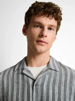 Tom Tailor Denim Herren Kurzarmhemd mit Leinen in schwarz ecru