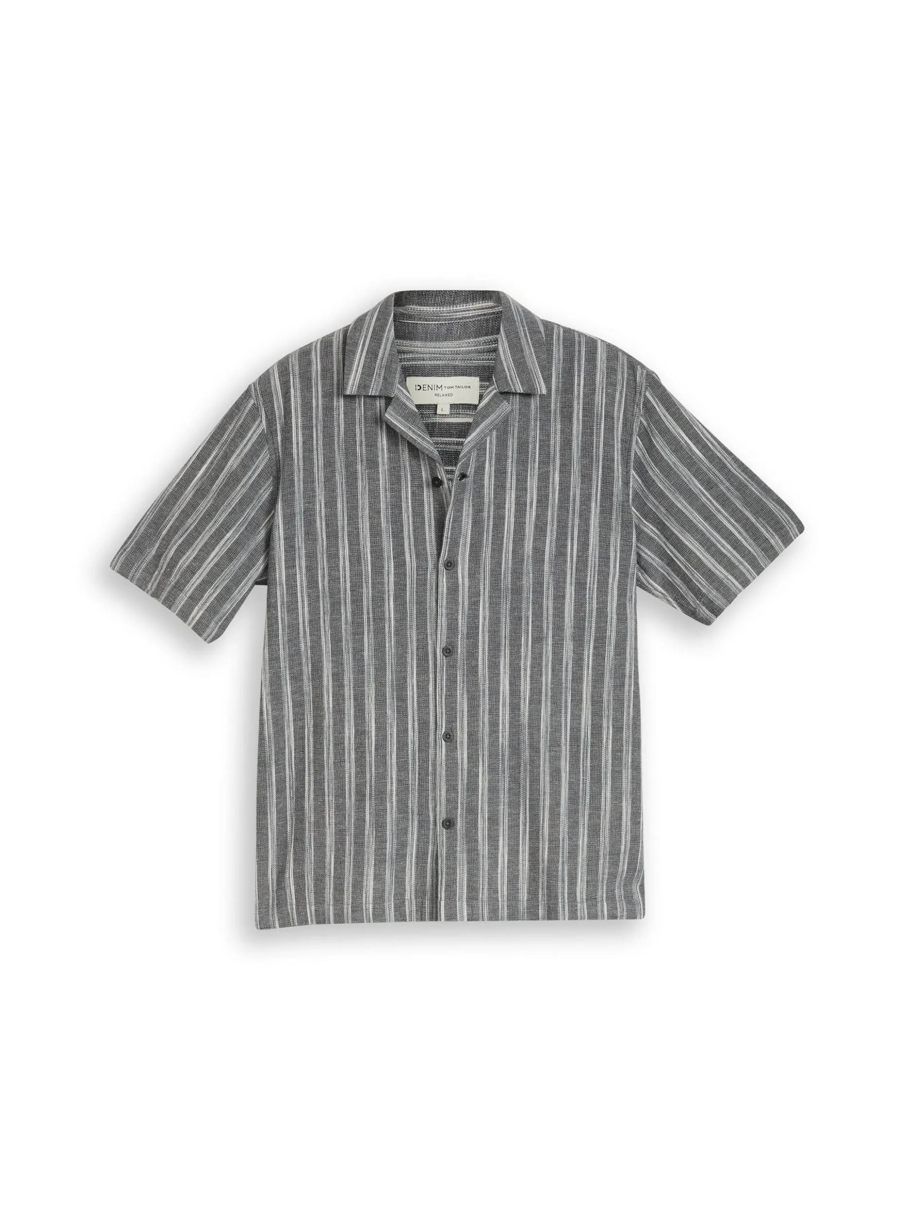 Tom Tailor Denim Herren Kurzarmhemd mit Leinen in schwarz ecru