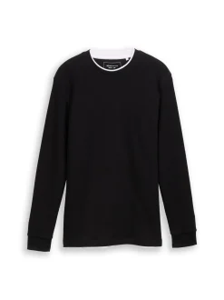 Tom Tailor Denim Herren Langarmshirt in schwarz