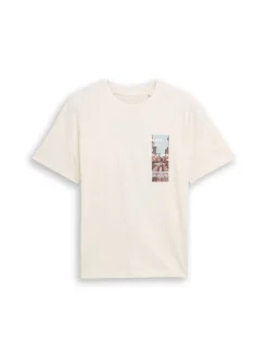 Tom Tailor Denim Herren T-Shirt in ecru mehrfarbig