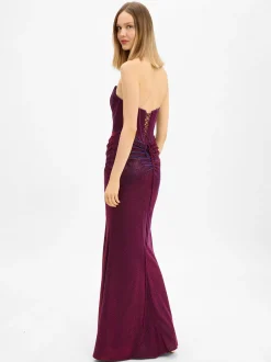 Unique Damen Abendkleid in bordeaux blau - Länge: lang
