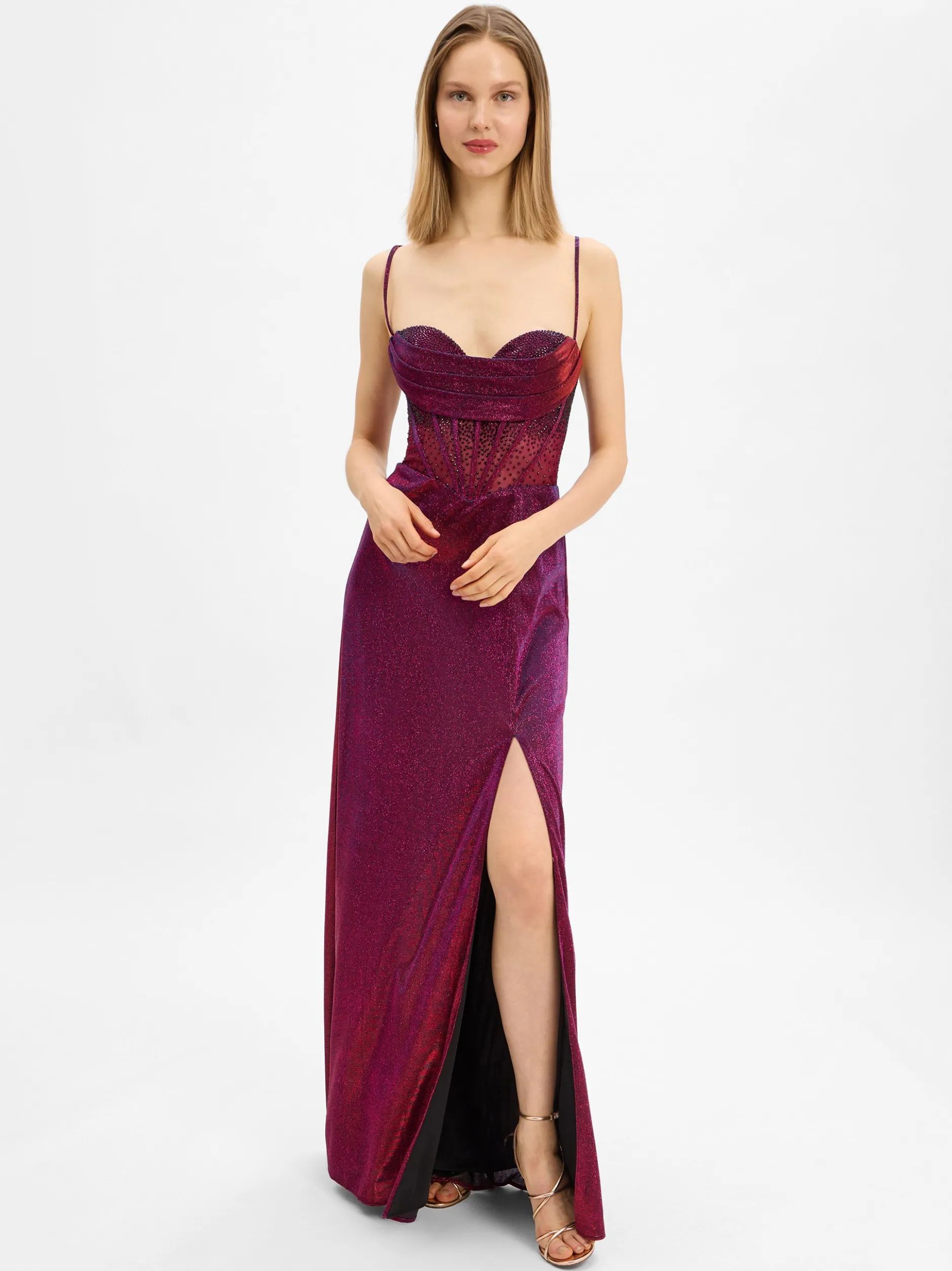 Unique Damen Abendkleid in bordeaux blau - Länge: lang