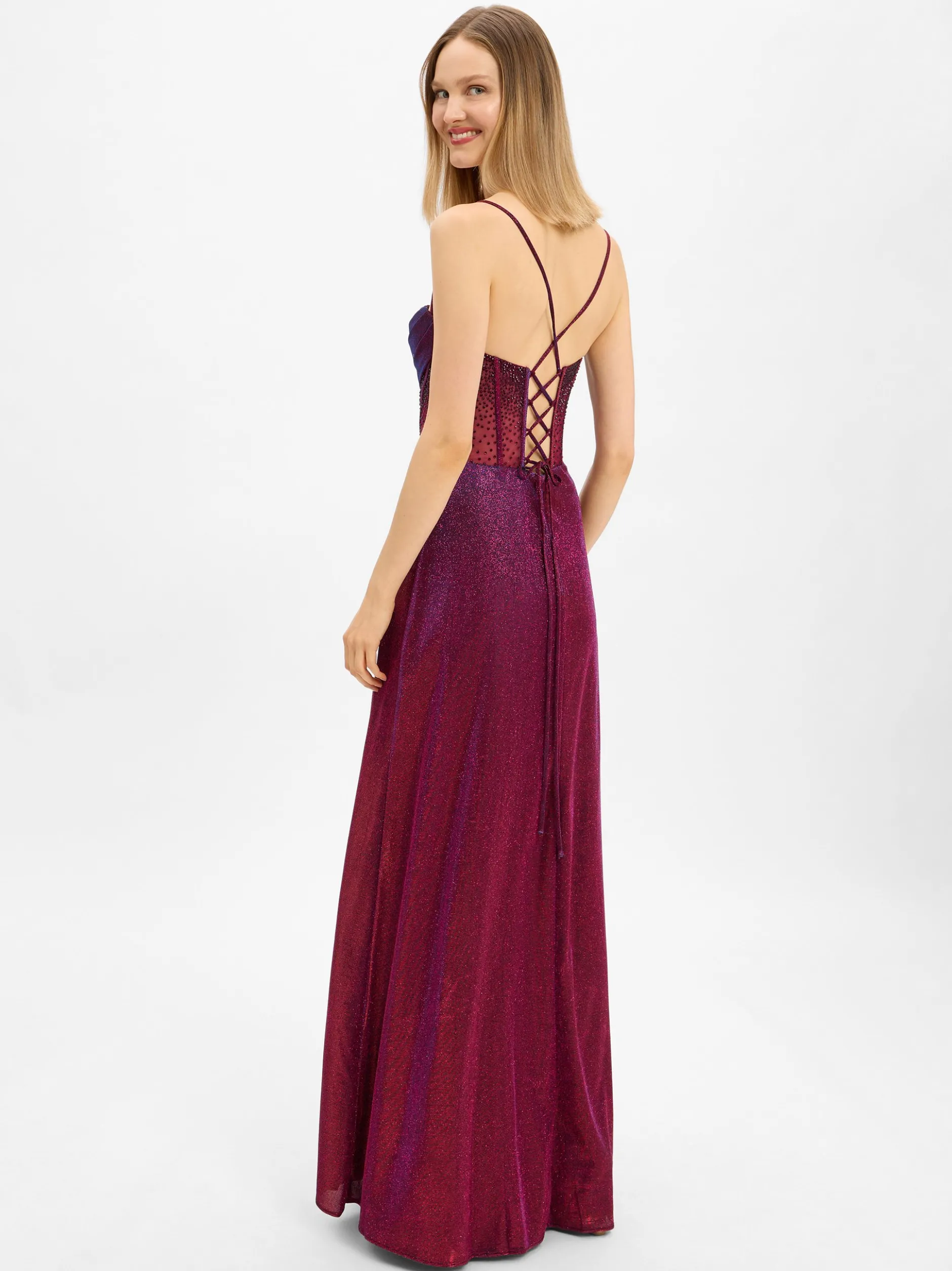 Unique Damen Abendkleid in bordeaux blau - Länge: lang