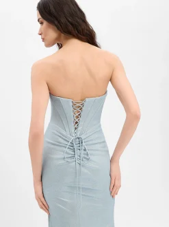 Unique Damen Abendkleid in hellblau silber - Länge: lang