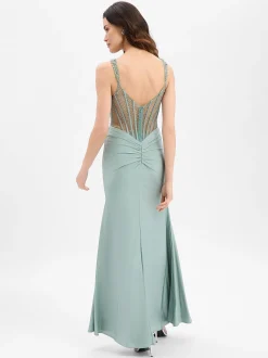 Unique Damen Abendkleid mit Stola in mint - Länge: lang