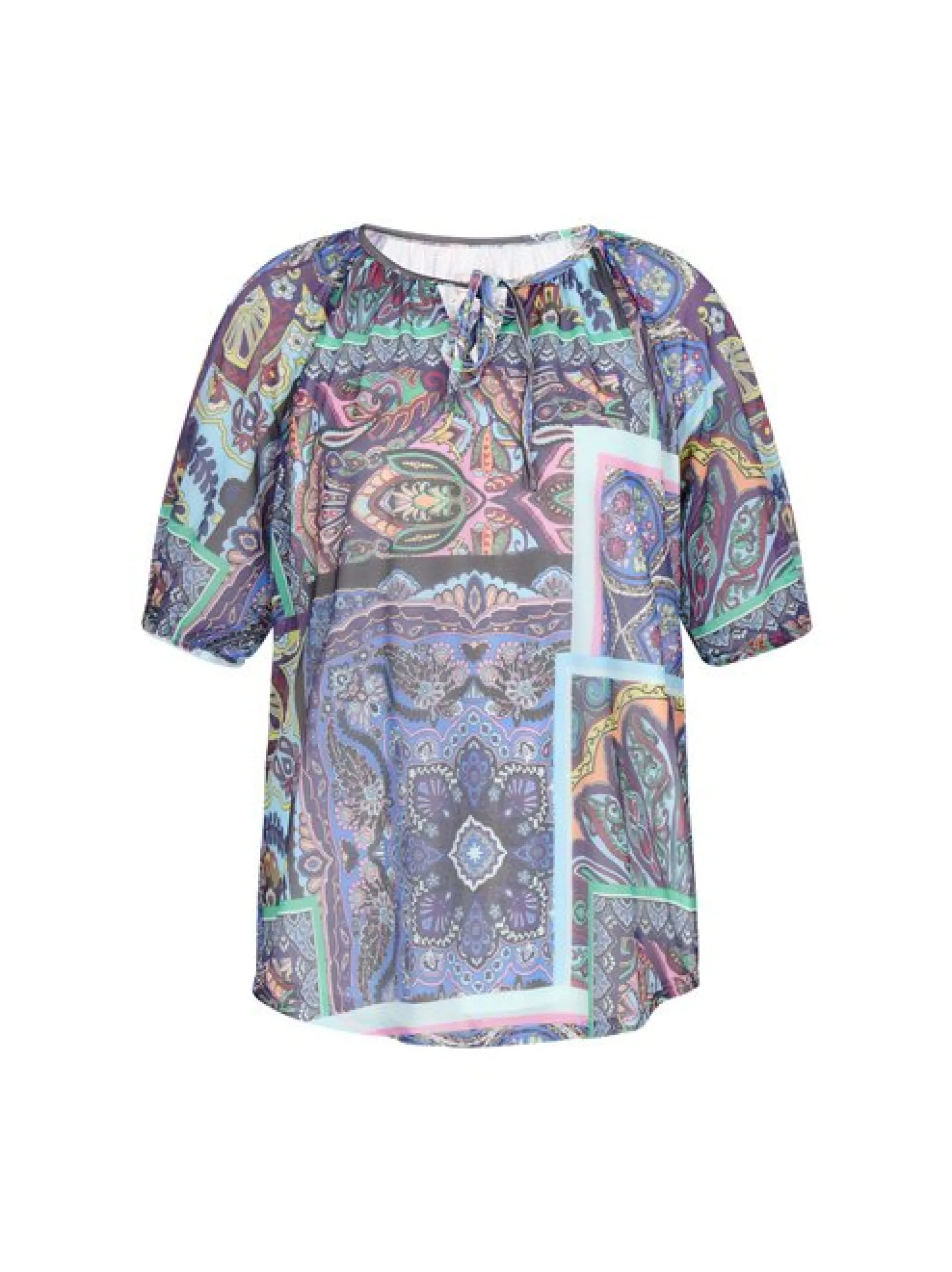 Usha Damen Bluse in blau - Ausschnitt: Rundhals