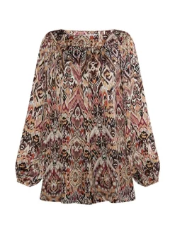 Usha Damen Bluse in braun - Ausschnitt: U-Boot