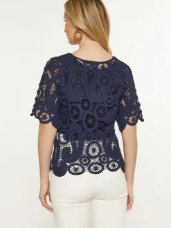 Usha Damen Bluse in marine - Ausschnitt: Rundhals