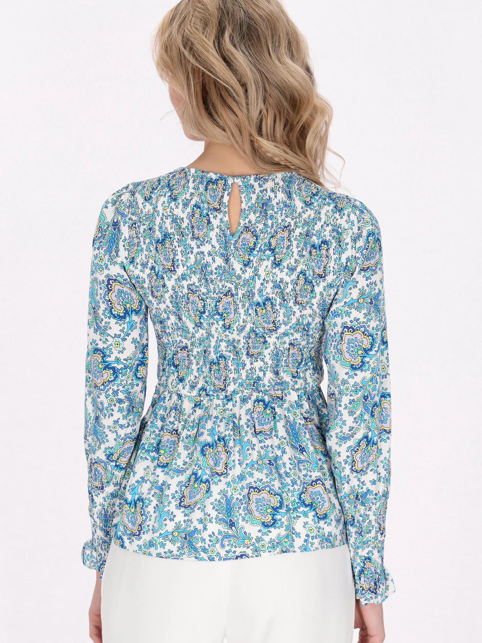 Usha Damen Bluse in mehrfarbig - Ausschnitt: Rundhals