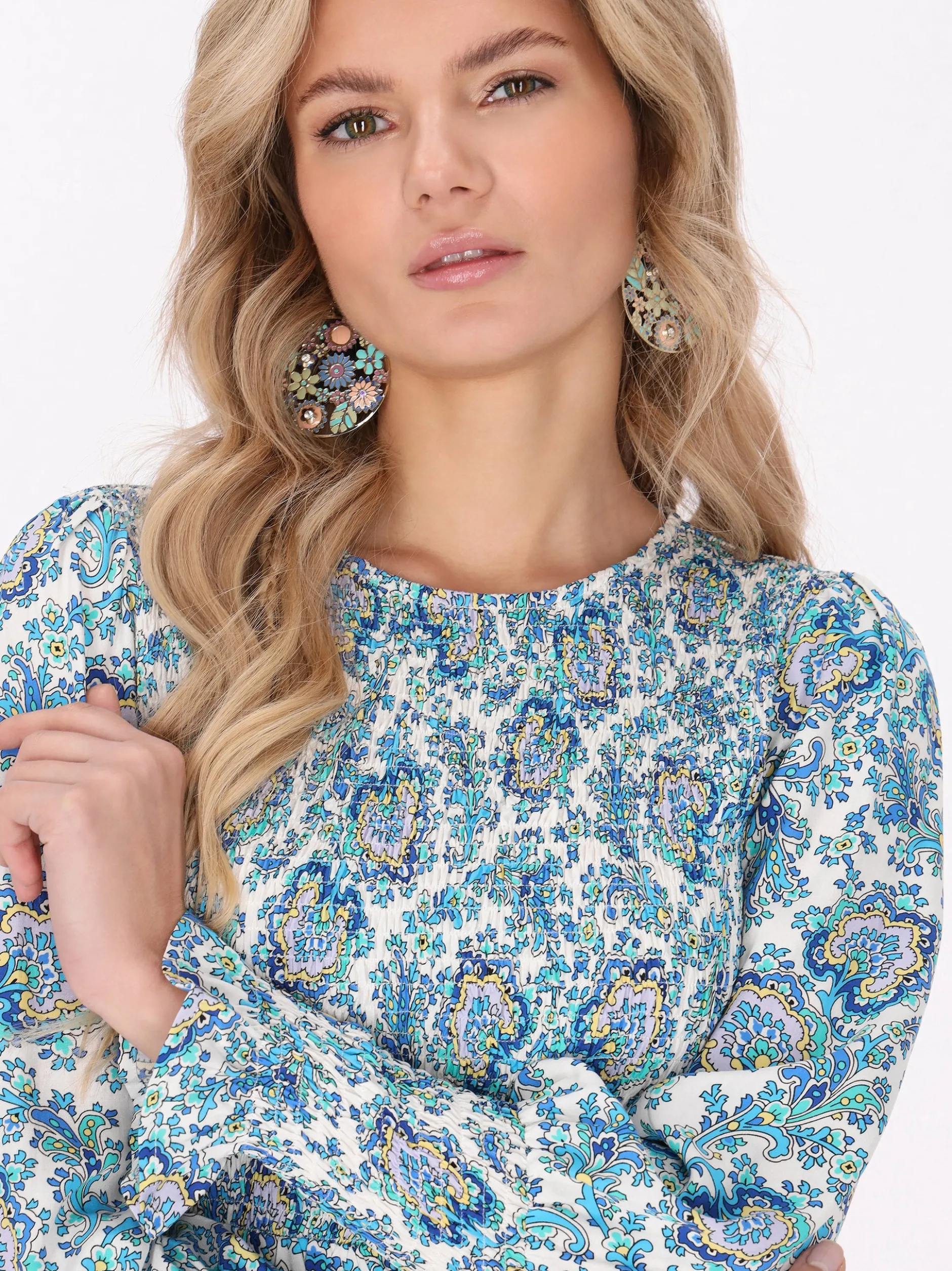Usha Damen Bluse in mehrfarbig - Ausschnitt: Rundhals