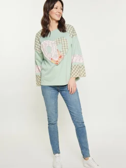 Usha Damen Bluse in mint - Ausschnitt: Rundhals
