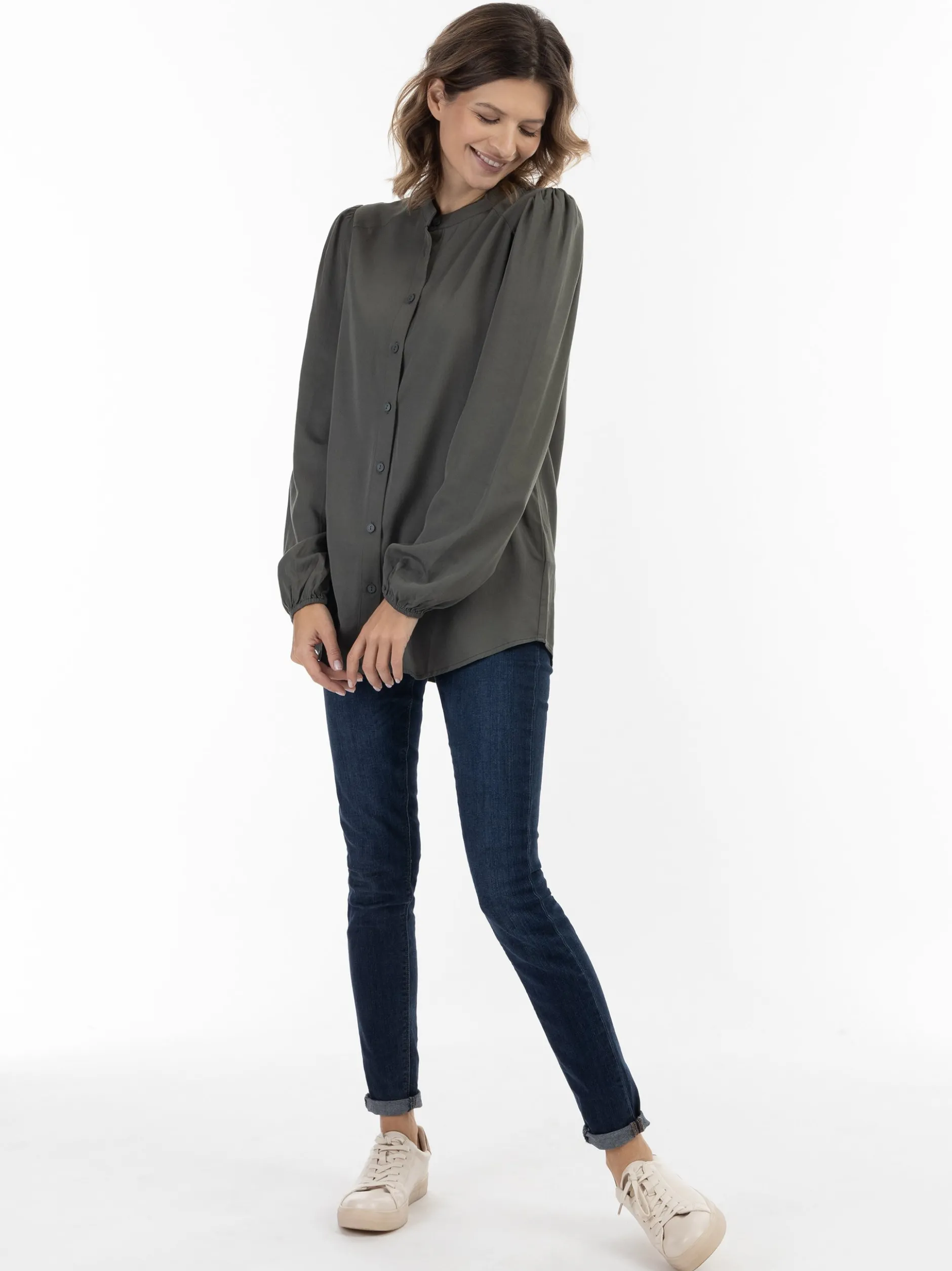 Usha Damen Bluse in oliv - Ausschnitt: ohne Kragen