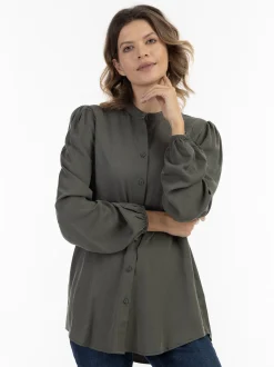 Usha Damen Bluse in oliv - Ausschnitt: ohne Kragen