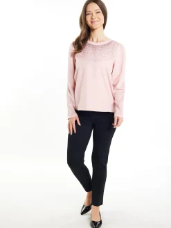 Usha Damen Bluse in rosa - Ausschnitt: Rundhals