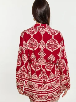 Usha Damen Bluse in rot - Ausschnitt: ohne Kragen