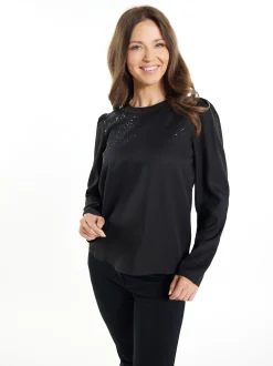 Usha Damen Bluse in schwarz - Ausschnitt: Rundhals