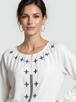Usha Damen Bluse in weiß - Ausschnitt: Rundhals