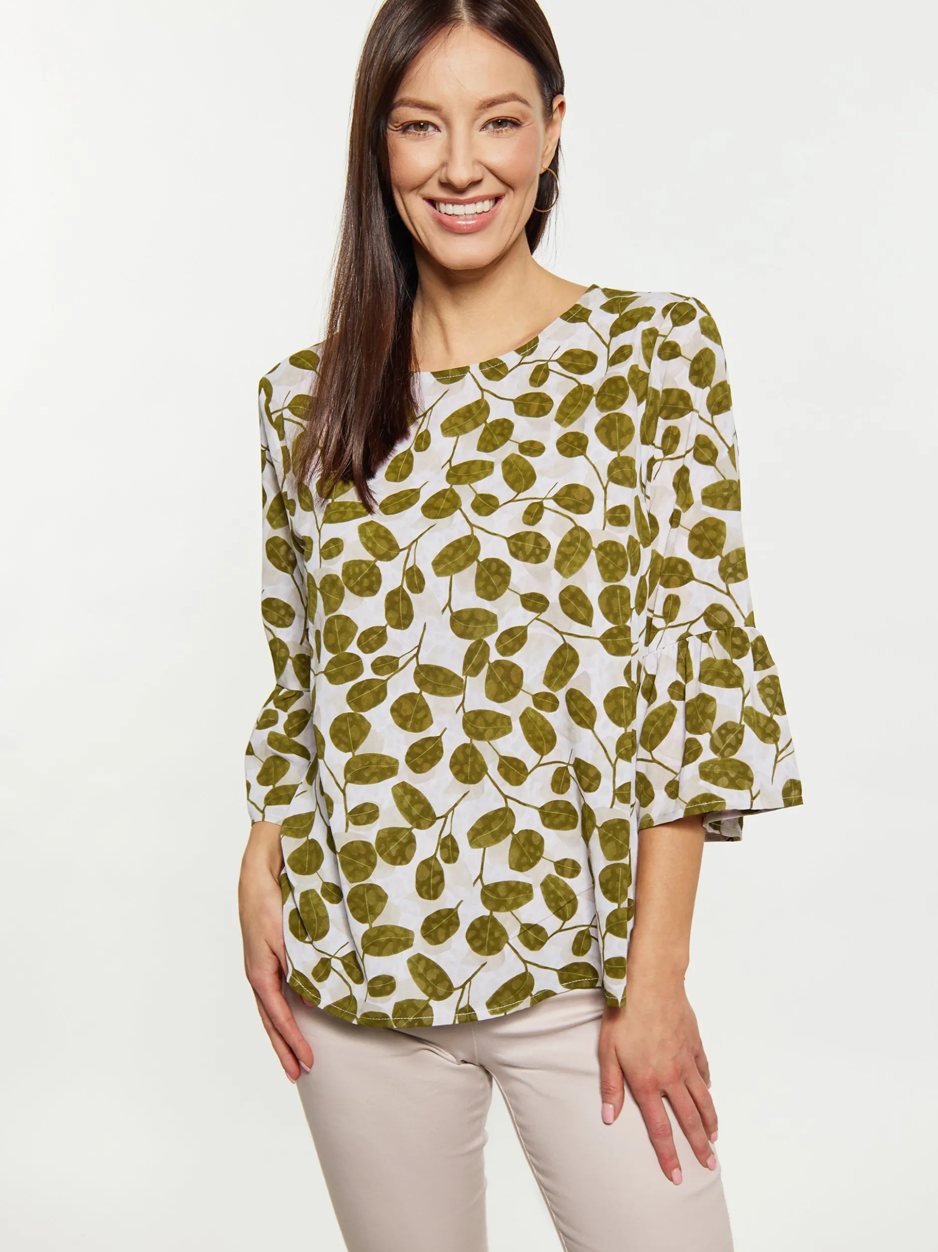 Usha Damen Bluse in weiß - Ausschnitt: Rundhals
