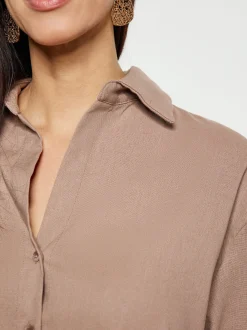 Usha Damen Hemd in taupe - Ausschnitt: ohne Kragen