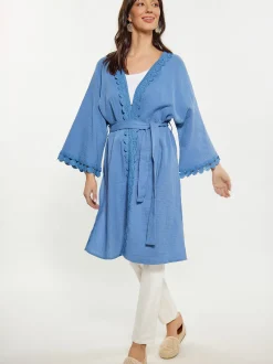 Usha Damen Kimono in blau - Ausschnitt: Envelope