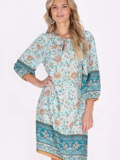 Usha Damen Kleid in aqua - Ausschnitt: Rundhals
