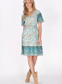 Usha Damen Kleid in aqua - Länge: mittel