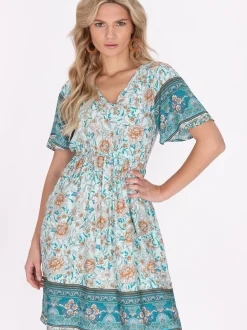 Usha Damen Kleid in aqua - Länge: mittel