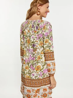 Usha Damen Kleid in beige - Ausschnitt: V-Ausschnitt