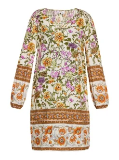 Usha Damen Kleid in beige - Ausschnitt: V-Ausschnitt