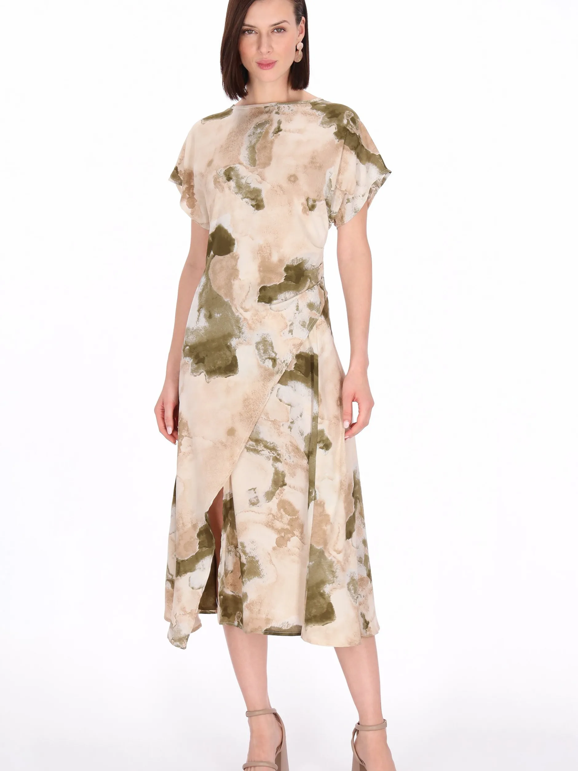 Usha Damen Kleid in beige - Ausschnitt: Rundhals