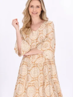 Usha Damen Kleid in beige - Länge: mittel