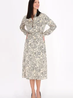 Usha Damen Kleid in beige schwarz - Länge: mittel