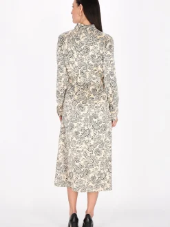 Usha Damen Kleid in beige schwarz - Länge: mittel