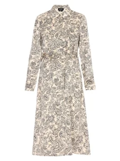Usha Damen Kleid in beige schwarz - Länge: mittel