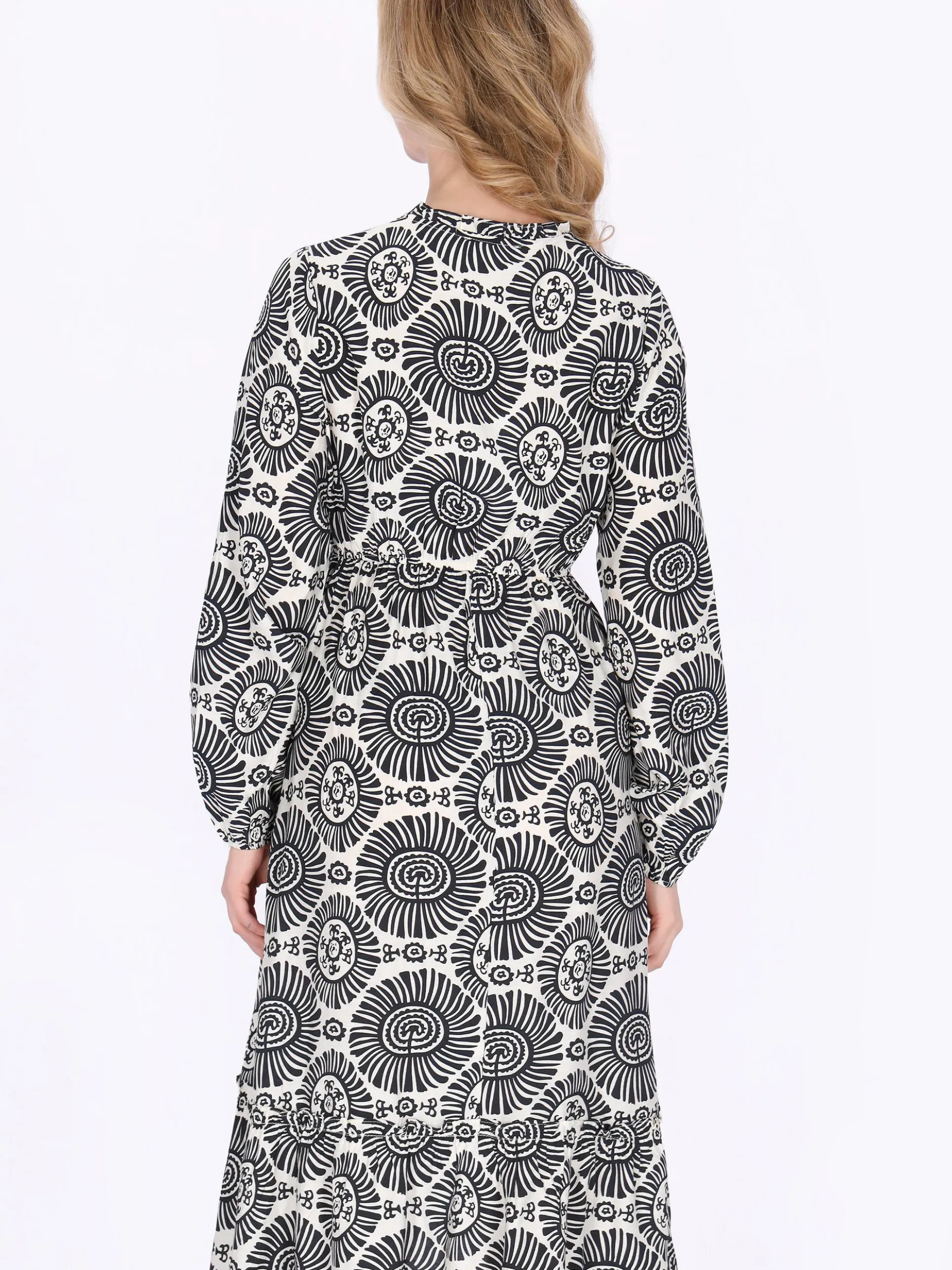 Usha Damen Kleid in blau - Ausschnitt: Rundhals