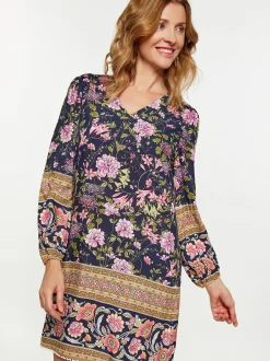 Usha Damen Kleid in blau - Ausschnitt: V-Ausschnitt