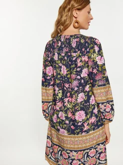 Usha Damen Kleid in blau - Ausschnitt: V-Ausschnitt