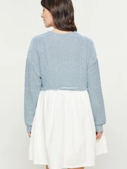 Usha Damen Kleid in blau - Ausschnitt: Rundhals
