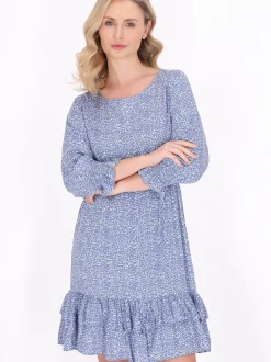 Usha Damen Kleid in blau - Ausschnitt: Rundhals