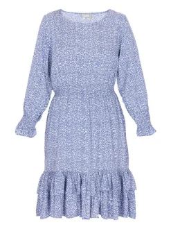 Usha Damen Kleid in blau - Ausschnitt: Rundhals