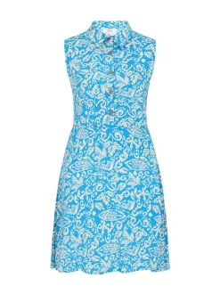 Usha Damen Kleid in blau beige - Länge: mittel