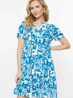 Usha Damen Kleid in blau - Länge: mittel